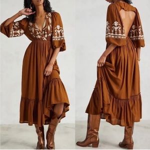 NWT anthropologie let me be embroidered open back maxi dress size medium